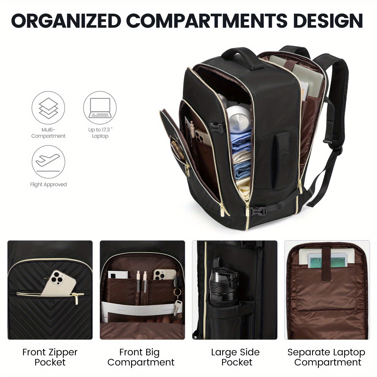 LOVEVOOK Large Travel Backpack for Women, Carry on Backpack Flight Approved with Shoe Bag, Personal Item Backpack Travel Bag with 2 Storage Containers, TSA Fit 17inch Laptop Luggage with USB Port